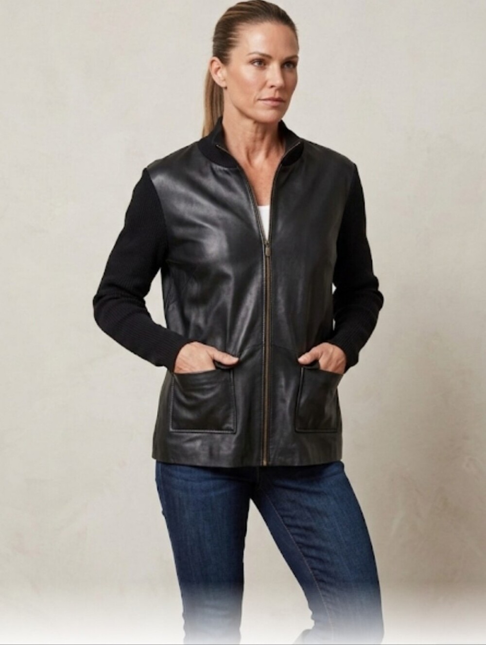 VINTAGE Style & Co. Genuine Leather Mixed Media Jacket - NWT.